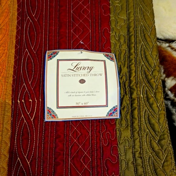 Elegant Multi-Color, Satin Stitched Throw, Rich Fall Colors, 50